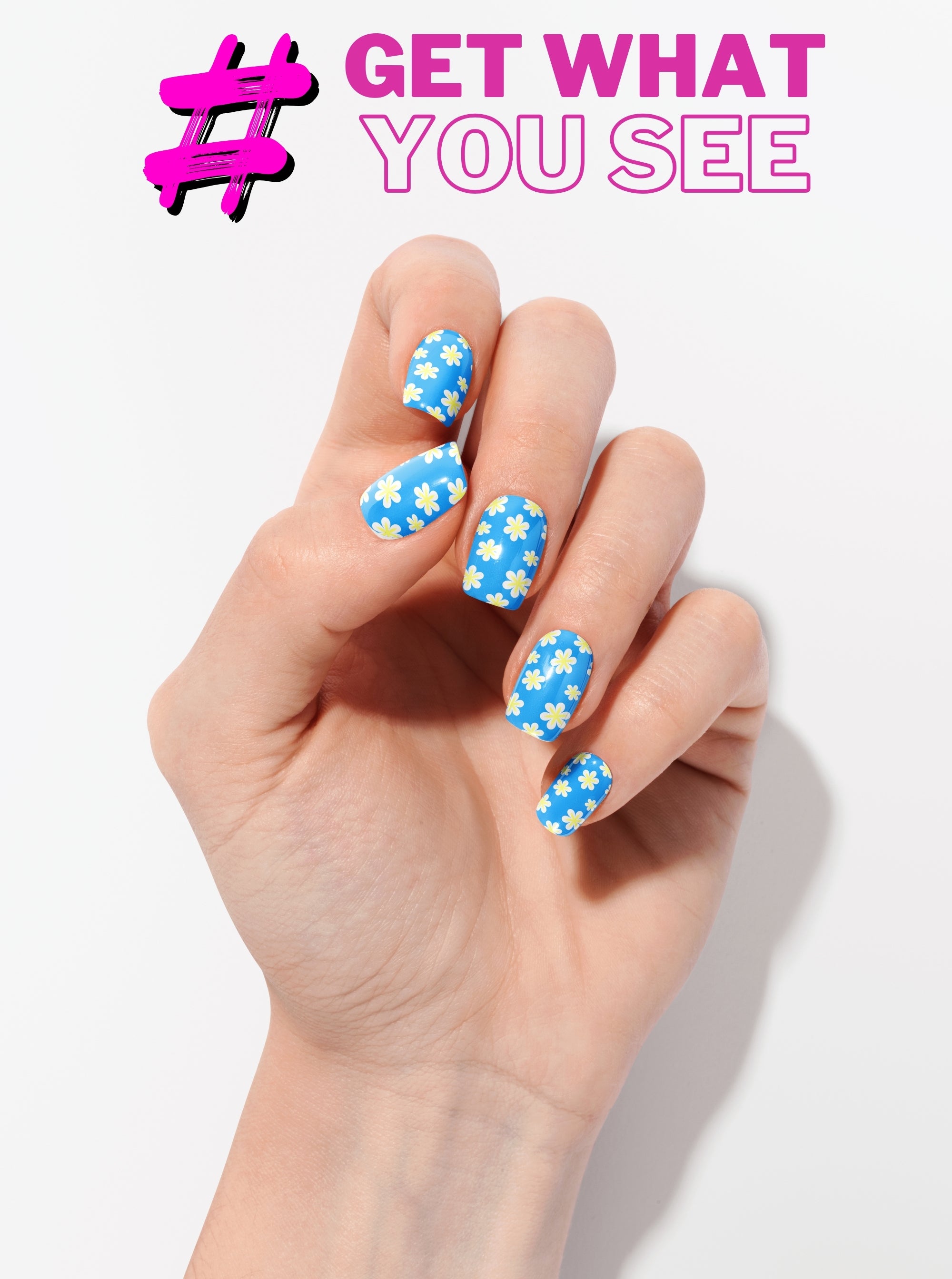 Blue Daisy Bliss – Premium Press-On Nails