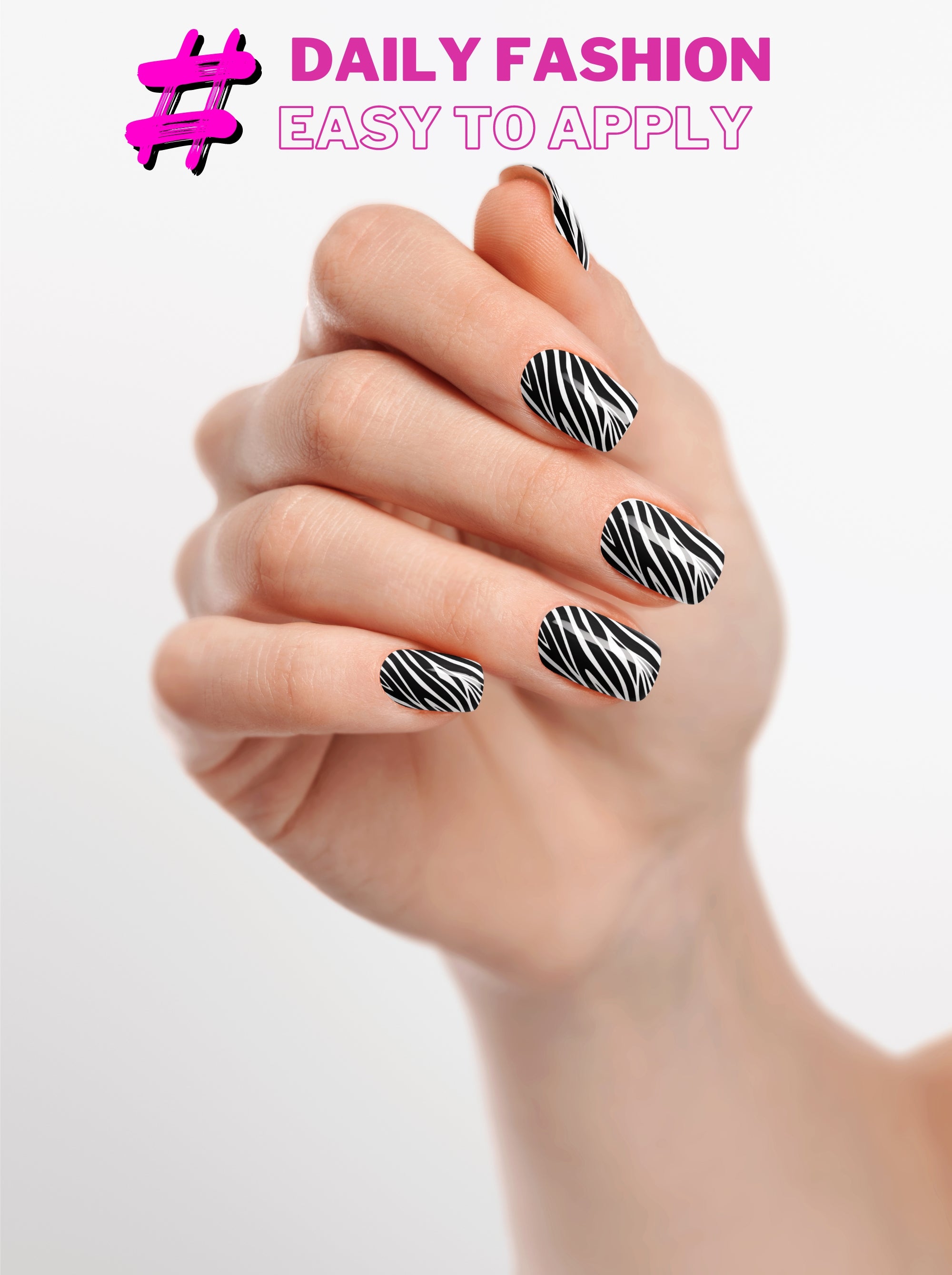 Midnight Zebra – Premium Press-On Nails