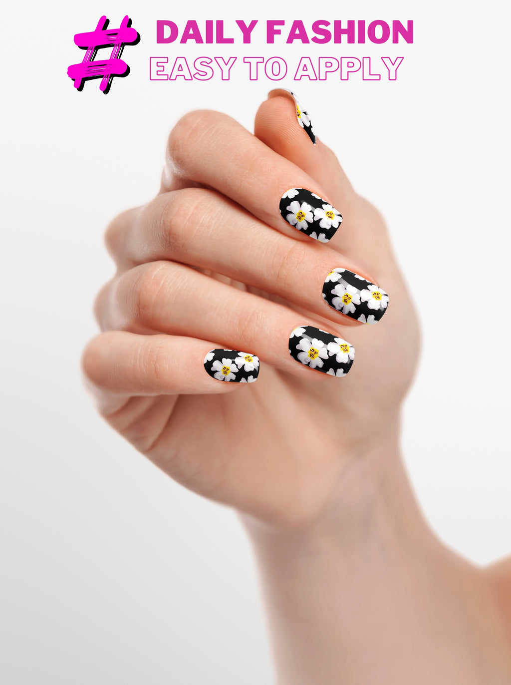 Hand with leopard print nail art on a light background