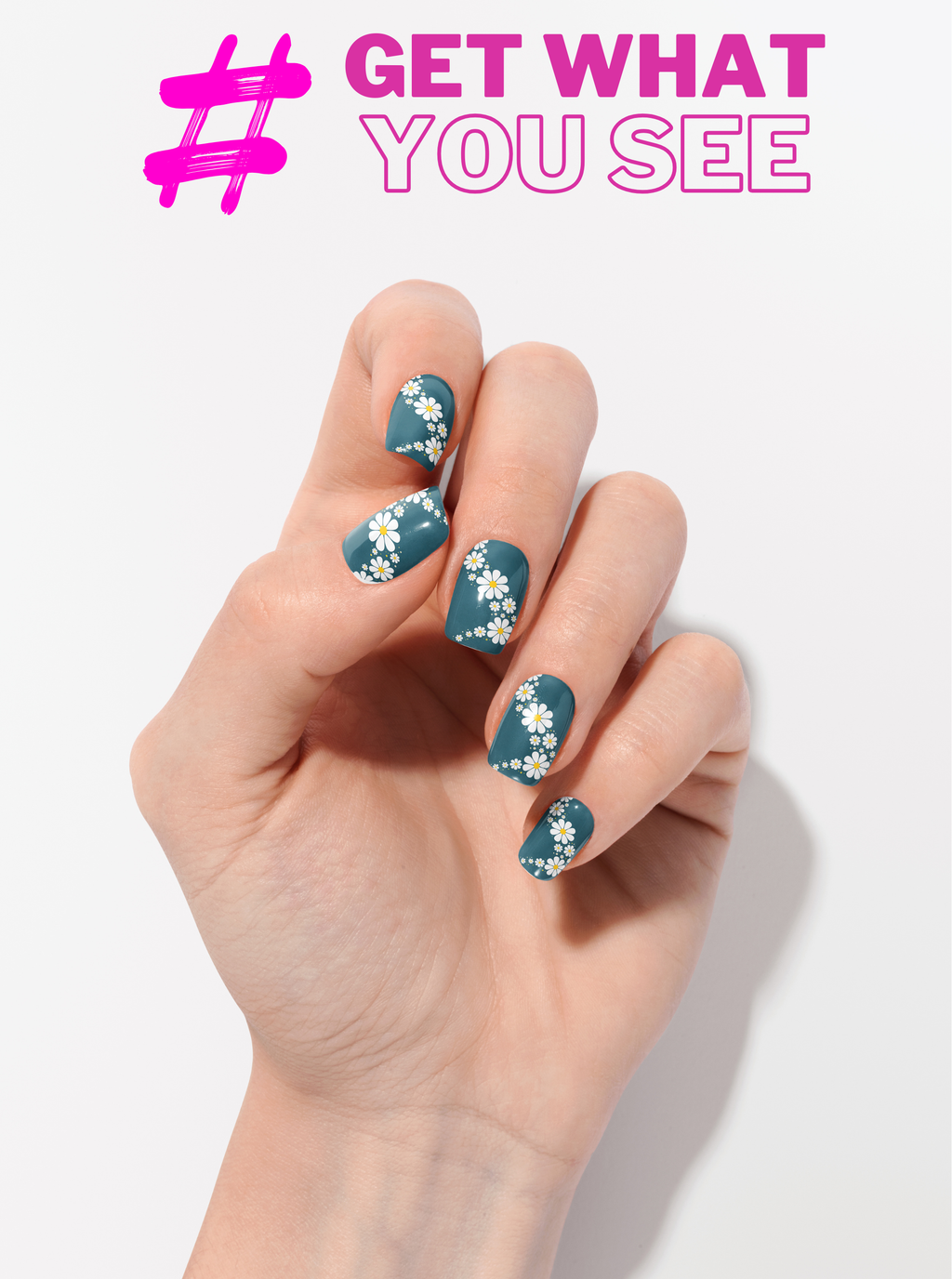 Teal Daisy Trail – Premium Press-On Nails