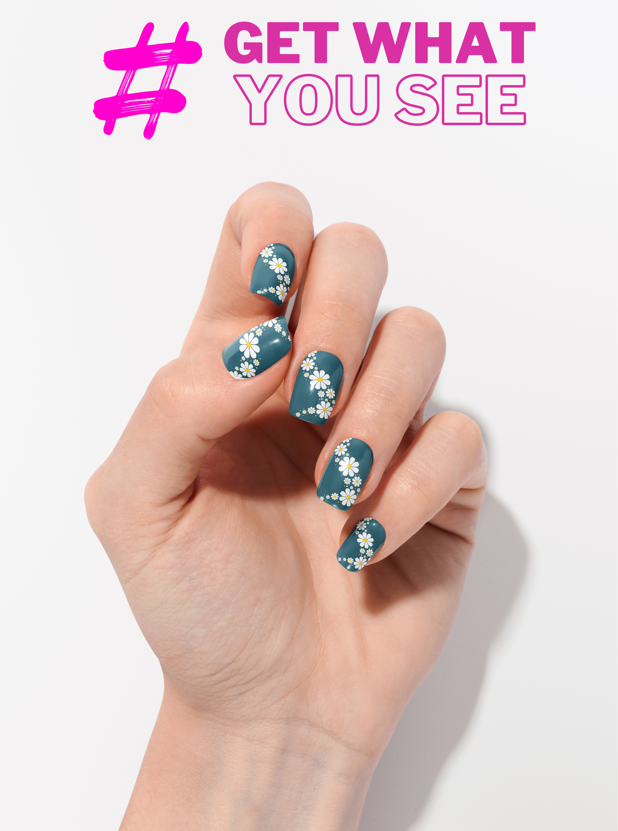 Teal Daisy Trail – Premium Press-On Nails