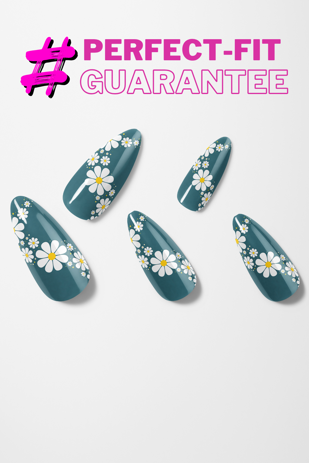 Teal Daisy Trail – Premium Press-On Nails