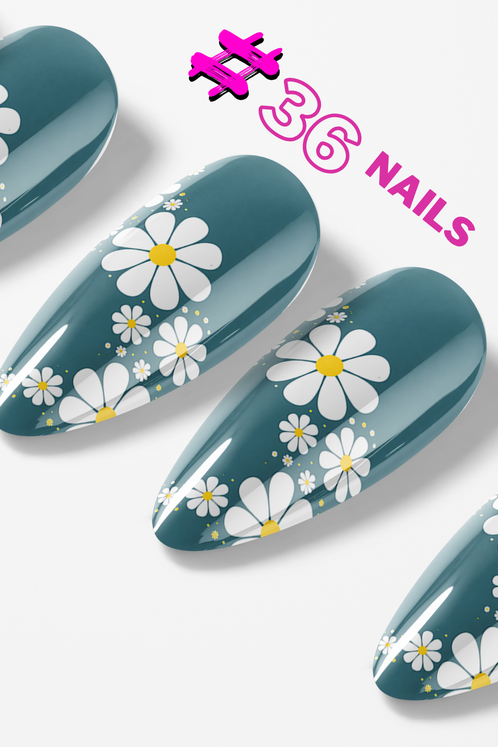 Teal Daisy Trail – Premium Press-On Nails