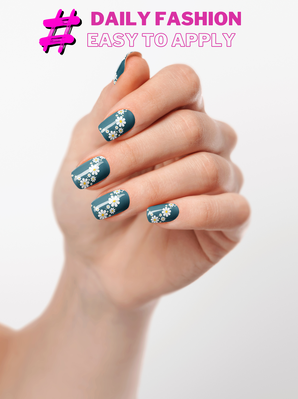 Teal Daisy Trail – Premium Press-On Nails