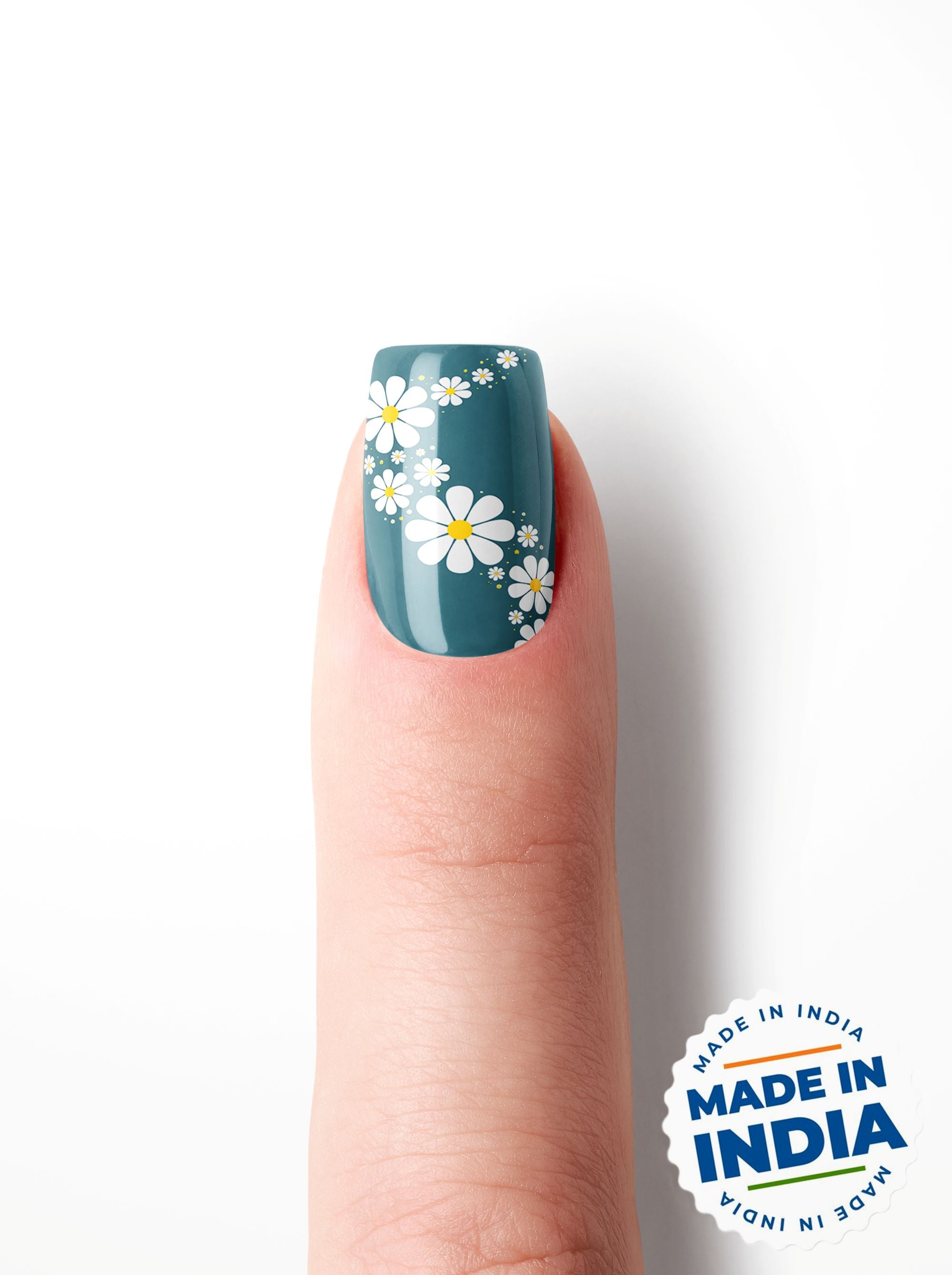 Teal Daisy Trail – Premium Press-On Nails