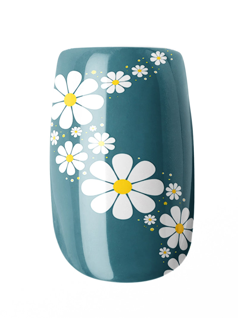 Teal Daisy Trail – Premium Press-On Nails