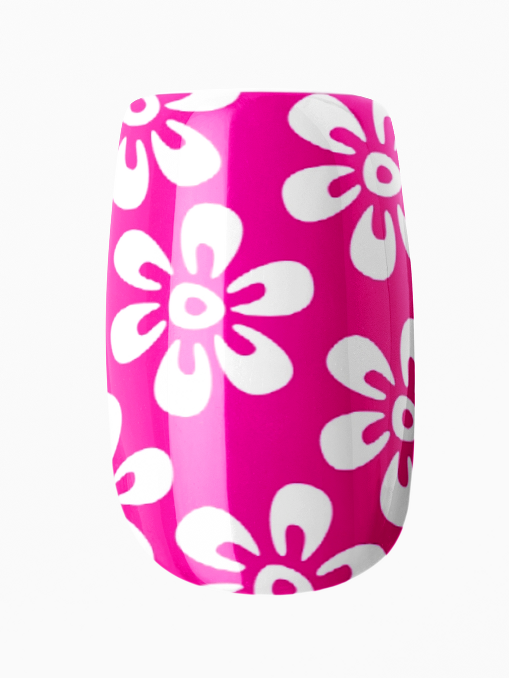 Pink phone case with white floral patterns on a white background