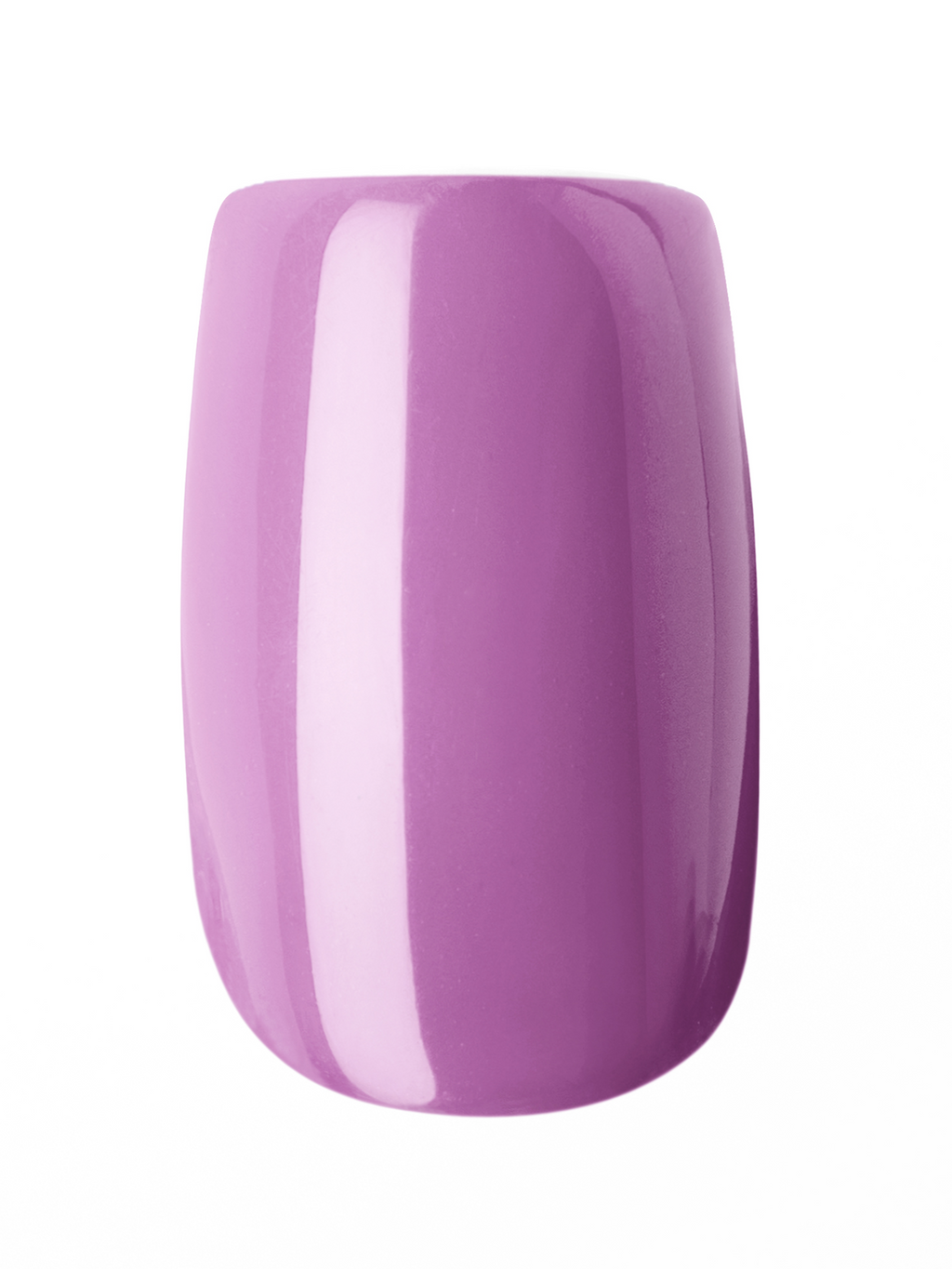 Purple cylindrical object with a white stripe on a white background