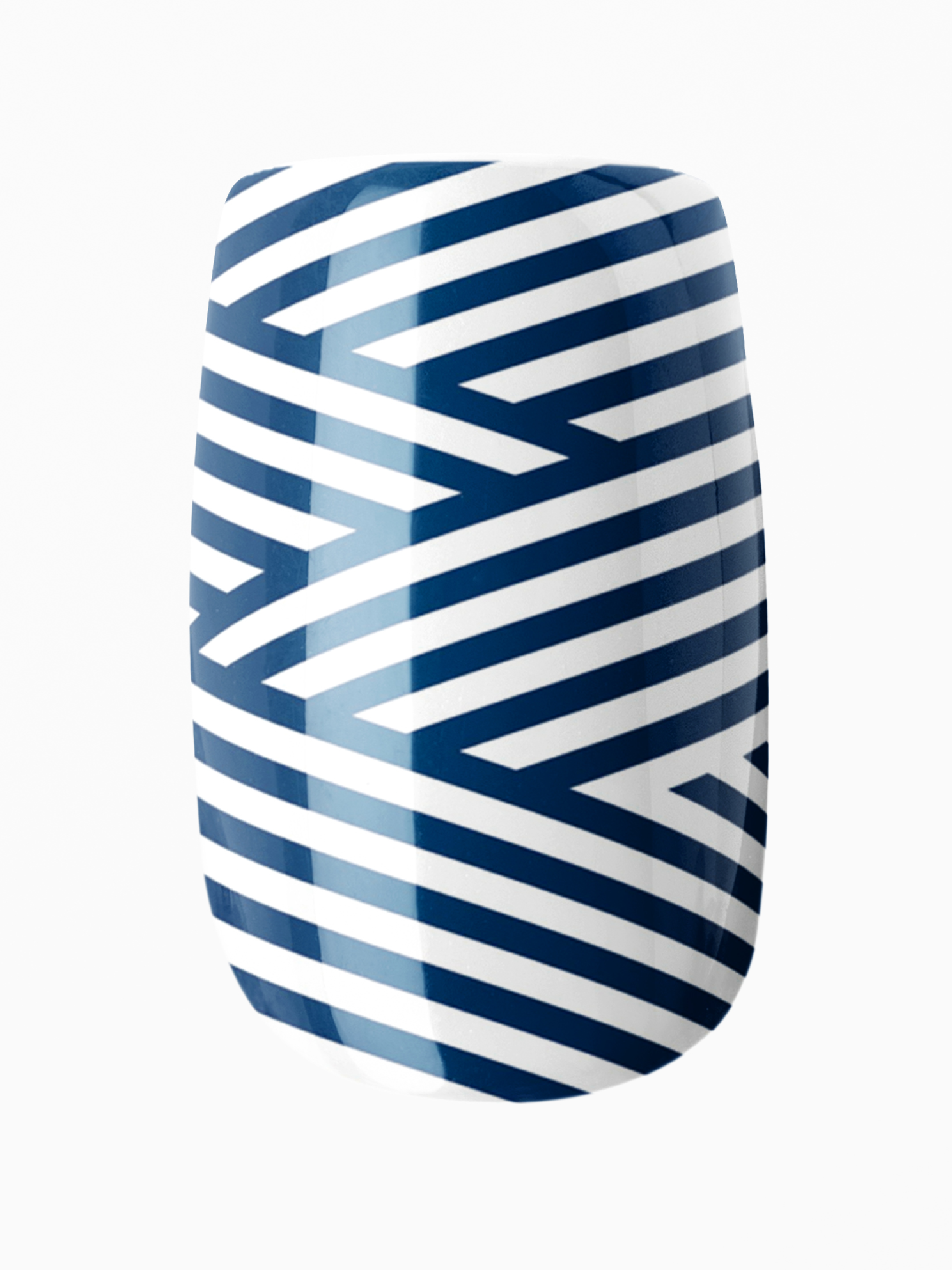 Blue and white striped nail polish case on a white background