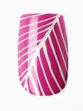 Pink nail wrap with white leaf design on a white background