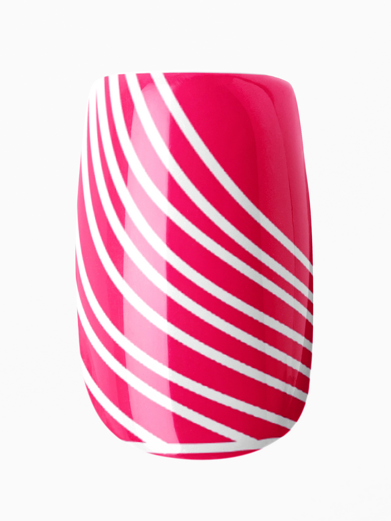 Pink nail wrap with white stripes on a white background